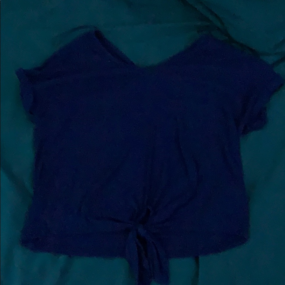 cropped dark blue blouse